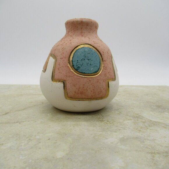 KOPA Vase Native American Pottery Pink Turquoise Blue 22k Gold Mesa Arizona NA - Picture 5 of 11